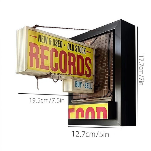 Record Store Retro Wall Light, Vintage Vinyl Record Shop Marquee Sign Home Decor - Picture 3 of 6