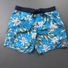 Volcom Board Shorts Men  s Large Blue Floral Swim Trunks Drawstring Surf Beach