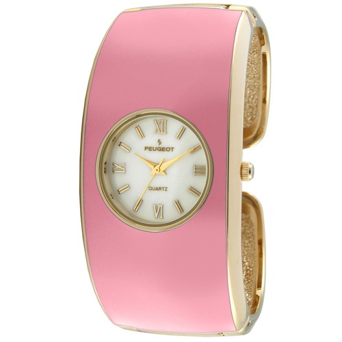 Women's Cuff Bangle Dress Jewelry Watch - 14K Gold Plated Enamel by Peugeot - Picture 2 of 14