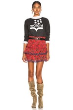 NWT 395 ISABEL MARANT "Naomi" Smocked Mini Skirt SZ 36 Red Floral Tier