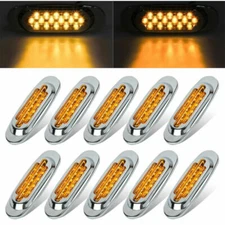 10x 16 LED Amber Side Marker Clearance Light For Freightliner Chrome Bezel 6.5''