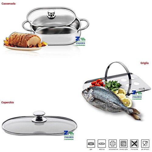 CASSERUOLA OVALE SUPERCHEF SET 3 PZ CON GRIGLIA INOX PER ARROSTI PESCE ZAMPONE - Foto 2 di 3