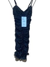 Bershka XS Black Glitter sleeveless, ￼Ruched Party mini ￼ Dress with back zip ￼