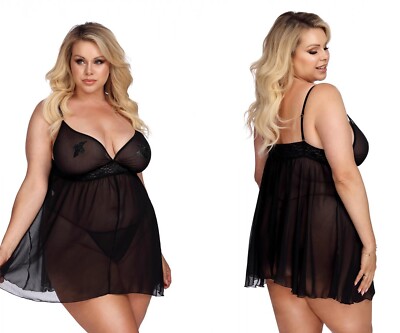ANAIS APPAREL BABYDOLL SCHWARZ SPITZE TÜLL chemise übergröße  clubwear plus size