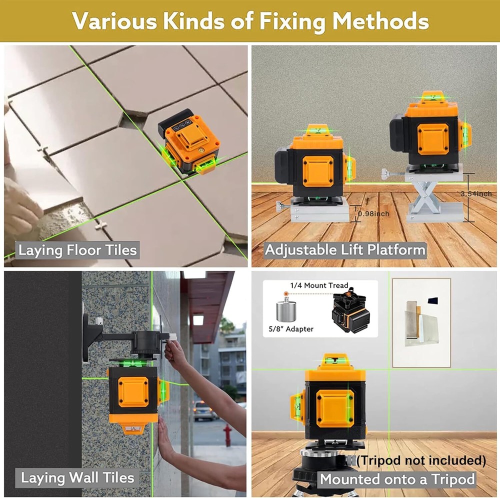 Self-Leveling 4x360° Green Laser Level with Cross Line for 100ft DIY Projects