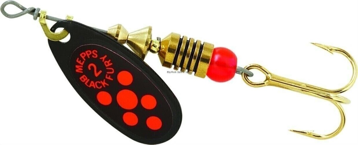 Toupie Mepps Black Fury BF2 FL - 1/6 Oz - Noire à Points Rouges Fluorescents