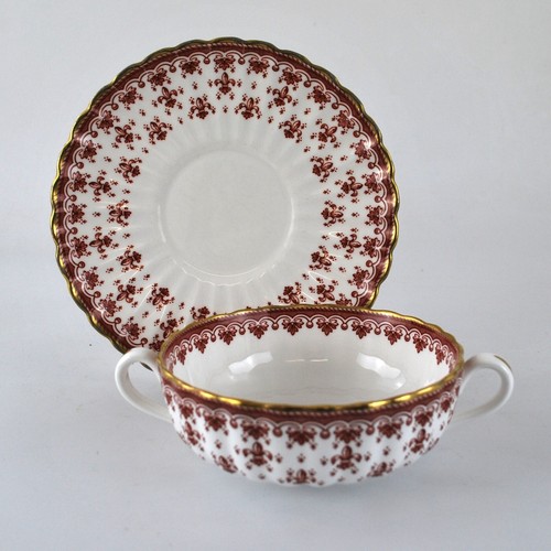 Spode Fleur de Lys Zuppiera Coupè Rossa con Manici e Piattino Y7481 - Foto 2 di 9