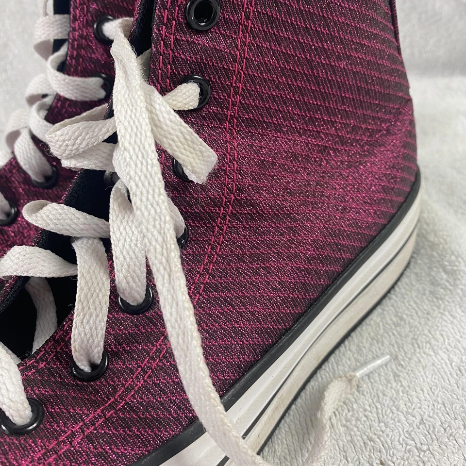 Zapatos Converse All Star Juveniles Talla 3 Rosa Brillo Alto Lona Tenis Foto 2 de 4