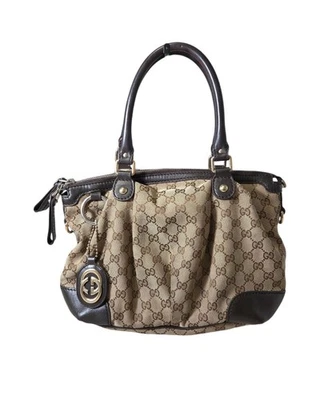 Gucci Sukey GG Canvas Henkeltasche klein Beige Braun Lederbesatz Reißverschluss - Bild 1 von 4