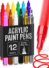 12 Paint Pens for Glass Marking, Rock Painting, Ceramic, Wood, Fabric, Scrapbook