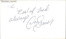 Darel Hansen Signed 3x5 Index Card Cut Autograph Den