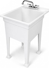 Freestanding Utility Sink 18x24 inch White Plastic Stainless Steel Faucet Garage