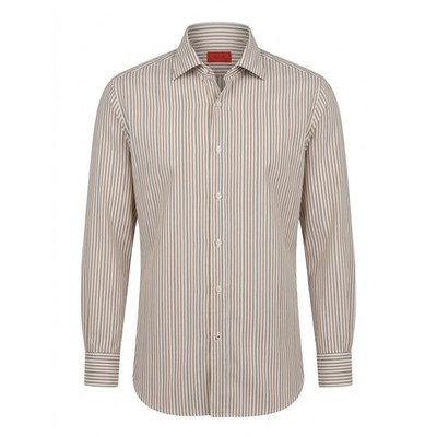 Isaia Napoli Mens Brown White Striped Button Down Shirt 46/48 Italy See Notes
