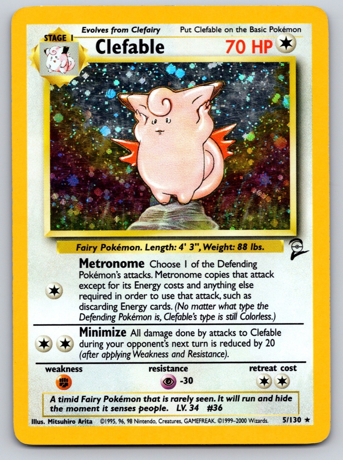 Clefable Holo Rare Base Set 2 005/130 LP Pokemon Card TCG
