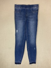 Spanx Jeans Womens M Blue Skinny Mid Rise Distressed Regular Fit Pull On Stretch