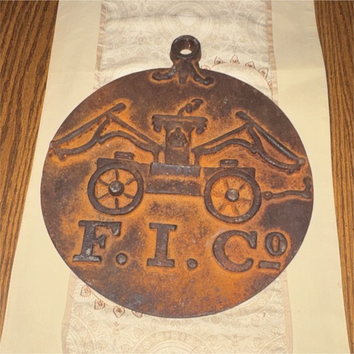 1850s F.I. Co Cast Iron Fire Engine Plaque Firefighting & Rescue 