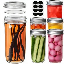 ComSaf 24 oz Wide Mouth Mason Jars 6 Pack, Tall Glass Jars with Lids
