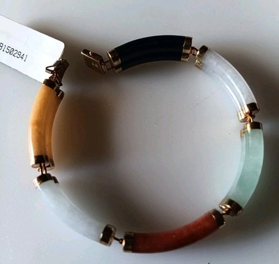 NOSMulticolor Jade 14K 585 Gold  Bracelet Double Tube Bar Six Station Link 7 20g