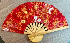 Fan Thai Folding Pink Red Flowers Hand Bamboo Thailand Decor    5