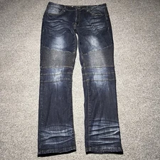 Raw X Jeans Mens 34x32 Standard Denim Distressed Whiskered Faded Grunge Stretch