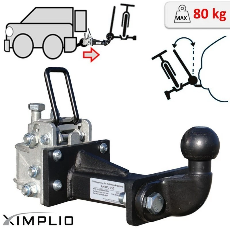 Rallonge d'attelage avec mécanisme d'inclinaison pour porte-vélo attelage 250mm - Photo 2/4