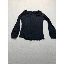 Lucky Brand Womens Black Lace Trim Long Sleeve Peasant Top Blouse Small