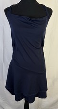 Shein Navy Halter Neck Flared Mini Dress Size M | Elegant Draped Fit & Flowy Hem