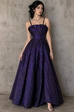 Vintage 80s Alyce Designs Purple Taffeta Prom Dress Fan Bodice Pleated Gown XS