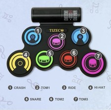 Tizeco Digital Drum Pad 7 Pad Practice Electric Roll Up Drum Set Built In Speake