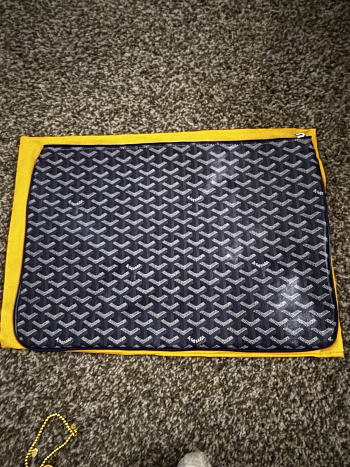 Goyard navy blue large zipper pouch with deodorant for size reference