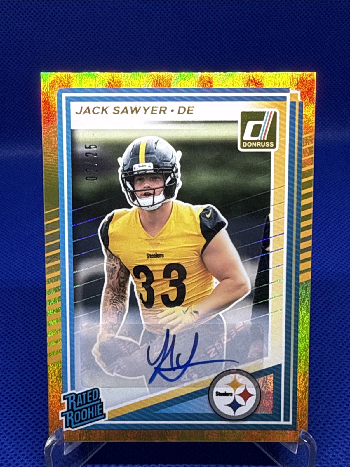 2025 Panini Donruss Jack Sawyer #390 RC Rated Rookie Gold Auto /25 Steelers SP