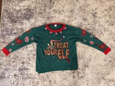 Holiday Time "Treat Your Elf" Ugly Christmas Sweater Knit XL 16/18 
