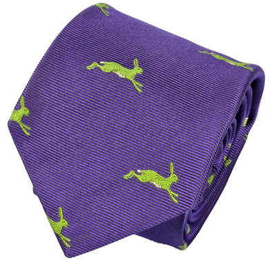 BEN SILVER Charleston Hand Made Silk Tie Satin Purple Rabbits Jacquard London