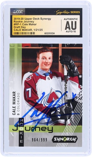Cale Makar Avalanche Signed 2019-20 Upper Deck #RP-1 #/999 CGC 10 Rookie Card