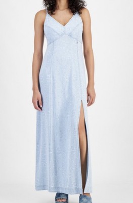 $128 Guess Women's Cruz Floral-Print Slit-Front V-Neck Denim Maxi Dress |  eBay