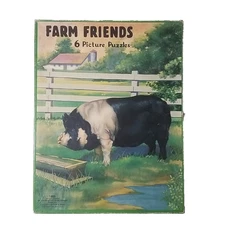 MISSING 2 PIECES - 1938 Saalfield FARM FRIENDS 6 Picture Puzzles Victor G Becker