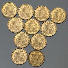 1892 British Half Sovereign Gold Coin, Queen Victoria Jubilee Head, Shield Back