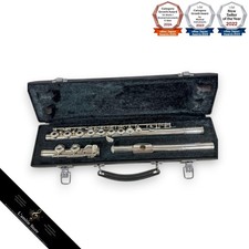 Yamaha Flute YFL385 Open Hole Ring Key Silver Headstock