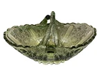 Vintage Fenton Green Pressed Art Glass Daisy Twig Handle Basket Depression Glass