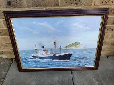 LES COWLE - BLUE FUNNEL CYCLOPS - ORIGINAL ÖL AUF LEINWAND GEMÄLDE SIGNIERT GERAHMT