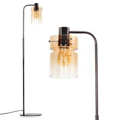 HOFSTEIN Brunate Stehlampe Metall/Glas Schwarz/Chrom/Bernstein/Klar, Fußschalter