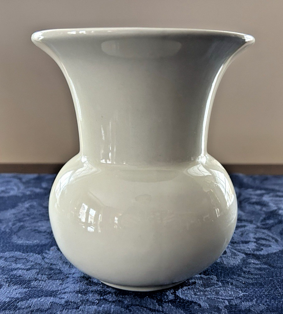 Vintage Italian Glazed Pottery Curved Vase Off-White Marked "C.E." 6"