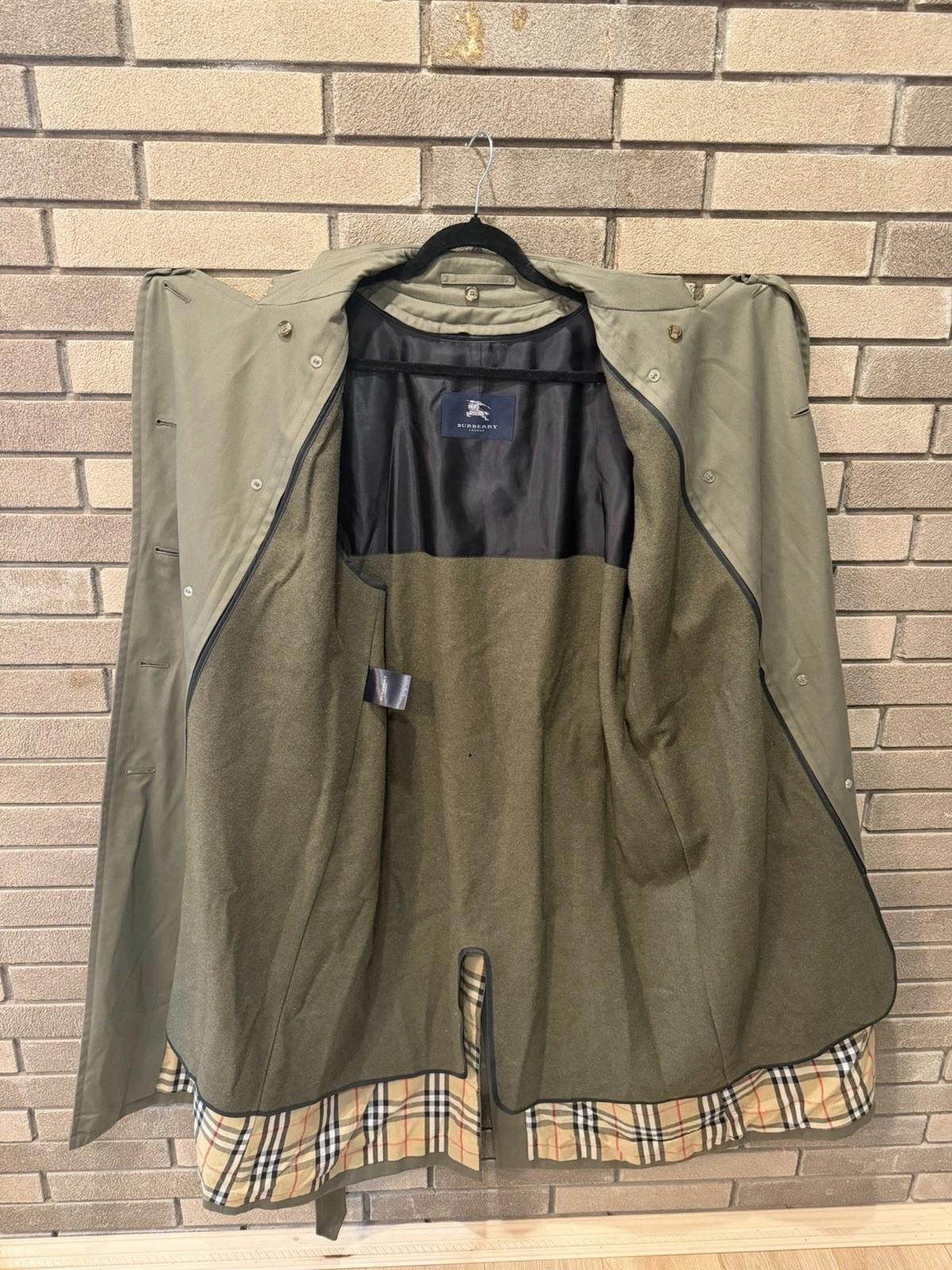 Burberry London Men’s Green Belted Lined Cotton Twill Trench Coat Size 46 image 7