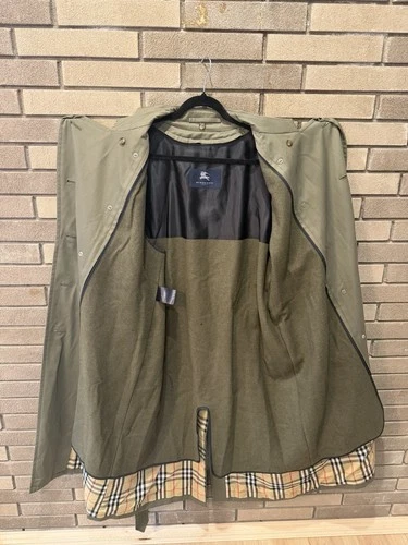Burberry London Men’s Green Belted Lined Cotton Twill Trench Coat Size 46 image 7