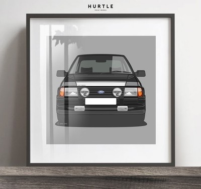 Escort MK3 RS1600i Kunstdruck, Oldtimer Geschenkidee, Add Reg & Farbe