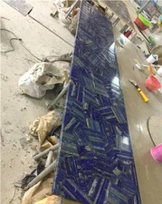 Handmade Lapis Lazuli Console Slab Top | Luxury Stone Bar Island Counter Slab