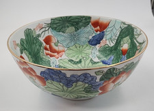 Vintage Hand Painted Foral Design w/ Gold Rim Porcelain Bowl From Hong Kong