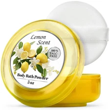 Body Powder for Women with Powder Puff, 100% Talc-Free, Luminous Lemon Scented D