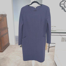 Boden Hattie Ribbed Women Sz 12  Dress Navy Blue Shift Knee Short Sleeve Classic