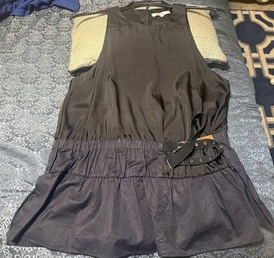 Tibi Sz 12 Blue Black Belted Tieird Tank Top
